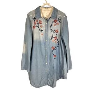 Tasha Polizzi Vintage Chambray‎ Shirt Women's Large Embroidered Western Blouse